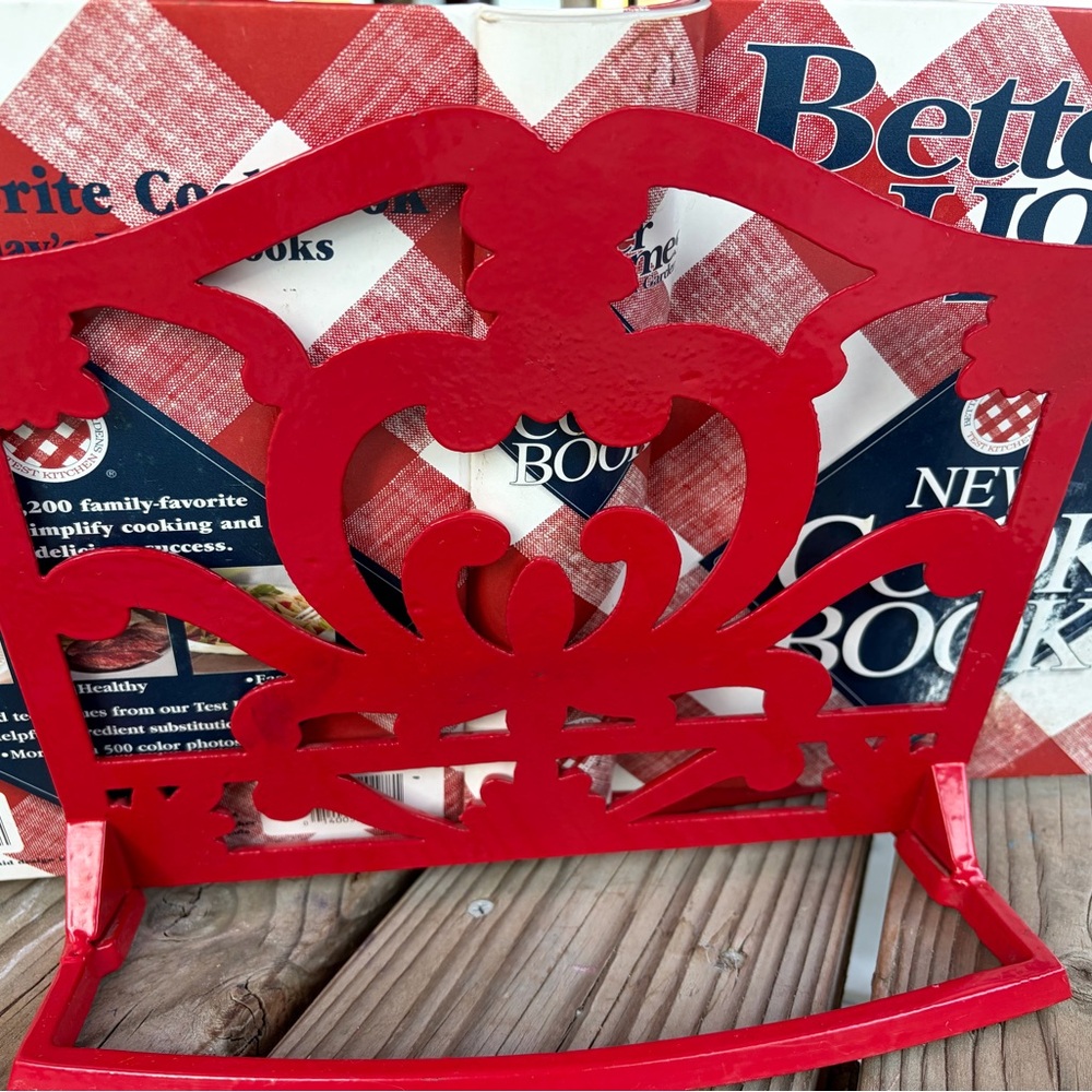 Red Decorative Cast Iron Cookbook Stand - Picture 3 of 4